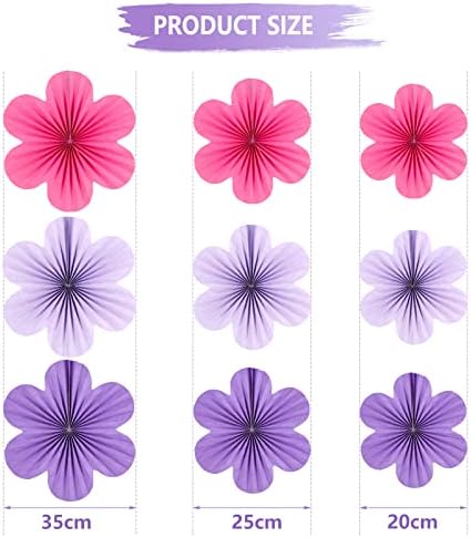 SUNBEAUTY Paper Flowers Decorations for Wall, Purple and Pink for Wall Paper Flower Fan Classroom Decoration Paper Floral Backdrop Decor Paper Fans Decoration Hanging Paper Flower Wall Decor Set of 9 - Image 2