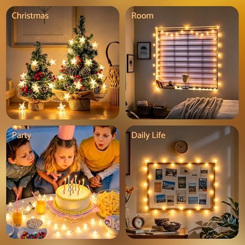 Star String Lights Twinkle Lights Battery Operated, 17 ft 50 LEDs Classroom Decor Fairy Lights, String Lights Battery Powered for Kids Bedroom Wedding Mantel Patio Dorm Decor, Warm White - Image 4