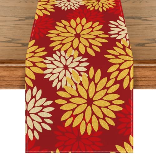 Artoid Mode Red Orange Dahlia Floral 2025 New Year Table Runner, Spring Festival Winter Holiday Kitchen Dining Table Decoration for Home Party Decor 13x72 Inch by ArtoidMode