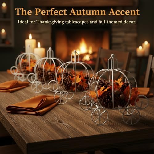 Saihisday Pumpkin Carriage Candy Box Metal Cinderella Carriage Candy Box Pumpkin Cart Centerpiece for Valentine's Day Wedding Birthdays Anniversar Halloween Parties 4.9 X 3.1 X 4.7 Inches (8, white) - Image 3