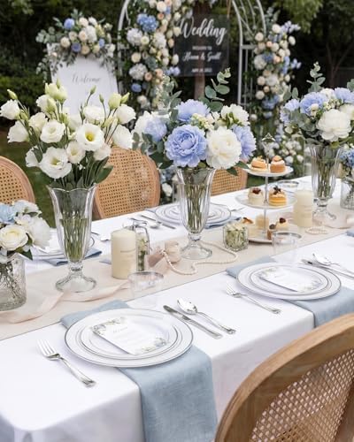 bUCLA 300PCS Silver Disposable Plastic Dinnerware Set - 50 Guests White Silver Disposable Plates Include 50 Dinner Plates,50 Dessert Plates,50 Knives,50 Forks,50 Spoons,50 Cups for Party & Christmas - Image 4
