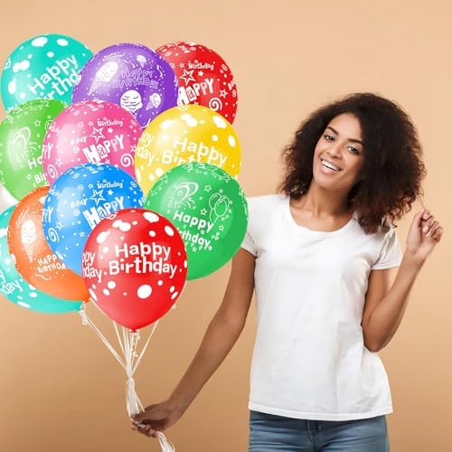 50pcs 12inch Happy Birthday Balloons for Men&Women, Assorted Balloons for Party, Beautiful Flowers Printed Decoration (Birthday) - Image 7