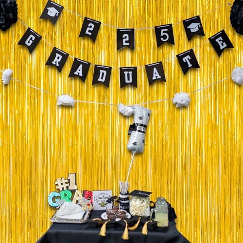 4 Pack 2026 Graduation Party Decorations, 3.28 x 7.05 Feet Gold Grad Curtains, Metallic Gold Backdrop Curtain Class of 2026 Backdrop Party Streamer, Congrad Backdrop Grad Decor 2026 - Image 6
