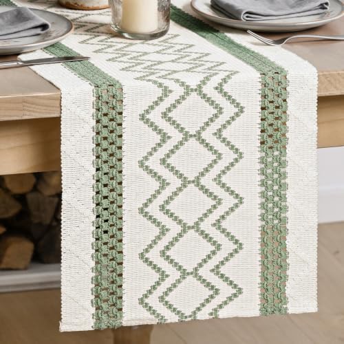 Artoid Mode Sage Green Stripe Diamond Woven Table Runner 12x48 Inch by ArtoidMode