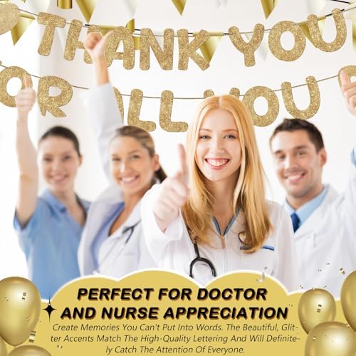 Fulmoon Pre Strung Thank You for All You Do Glitter Banner, Champagne Gold - Image 6