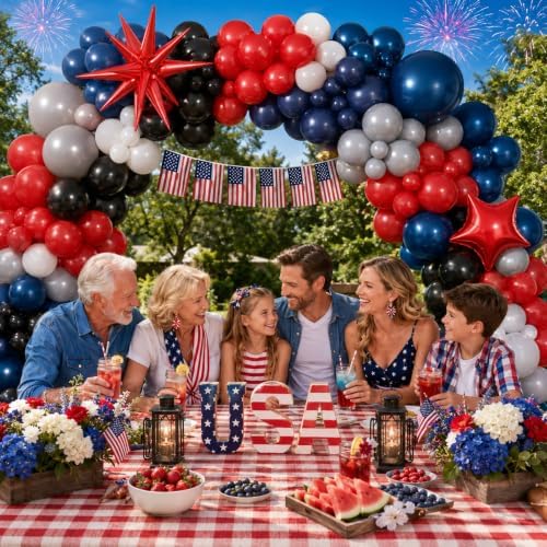 Black Red Blue Balloon Arch Garland Kit, Spider Themed 4th of July Patriotic Balloons Double Stuff Red Navy Blue Black Gray Pearl White Balloon for Kids Boys Baby Shower Birthday Party Decorations - Image 6