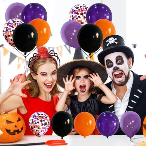 60Pcs Black Orange Purple Balloons, 12 Inch Balloon Purple Black Orange Party Balloons with Confetti Latex Helium Balloon for Birthday Festival Party Decoration Halloween Theme Party Indoor Outdoor - Image 5