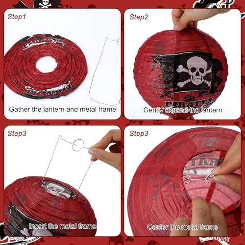 Panelee 12 Pcs Pirate Theme Paper Lanterns Birthday Party Decorations 8 Inch Hanging Round Paper Lanterns for Halloween Party Decorations Holiday Indoor Outdoor Ceiling Ornament Supplies - Image 3