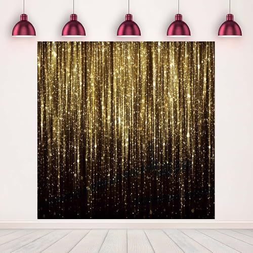 8x8 FT Black Gold Glitter Photo Backdrop Golden Spots Bokeh Sequin Portrait Photography Background Happy New Year Baby Shower Birthday Anniversary Party Banner Decorations Polyester - Image 2