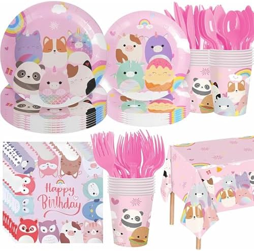 Cute Animals Birthday Decorations Kids Party Supplies with Plates Cups Napkins Spoons Forks Knives Tablecloth by Unknown