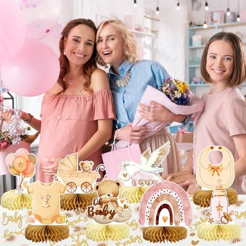8Pcs Bear Baby Shower Decorations Honeycomb Centerpieces for Girl, Confetti Baby Shower Table Decorations Birthday Party Table Centerpieces Toppers Party Decor (Pink) - Image 4