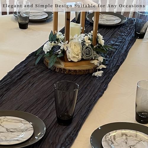 10FT 6 Pack Black Cheesecloth Table Runner 20 x 120 Inch Long Boho Fabric Rustic Cheese Cloth Table Runner for Wedding Bridal Shower Baby Shower Gauze Sheer Birthday Party Table Decorations - Image 7