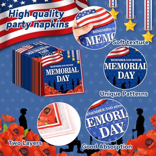 96Pcs Memorial Day Plates and Napkins for Remember and Honor Soldier Party Supplies Thank You Soldiers Dessert Plates Veterans Day Tableware Set for 24 Guests 4th of July Party Decorations - Image 4
