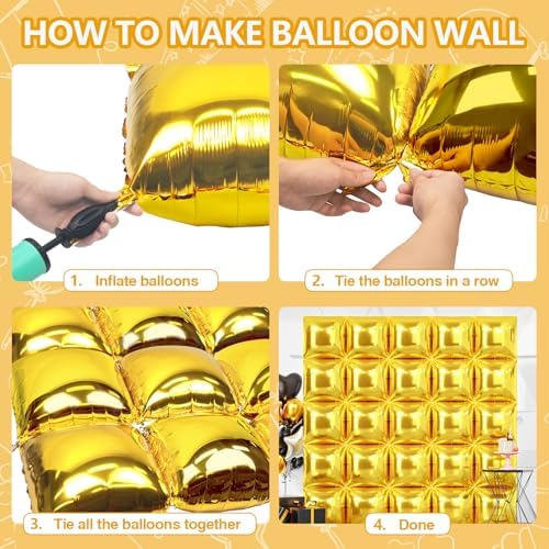 NISOCY 25PCS Metallic Gold Square Foil Balloons Wall Backdrop - Image 4