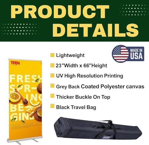 TFEN-Made in USA-Custom Aluminum Retractable Banner 23"x66", with Stand Roll up Banner for Business, Trade Shows, Stores, Advertising, Events, Custom Banners Personalized - Image 4