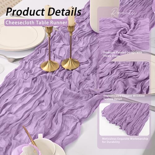 8 Pack Lavender Cheesecloth Table Runner 17x108 inch Boho Gauze Cheese Cloth Table Runners for Wedding Party Baby Bridal Shower Home Decor - Image 4