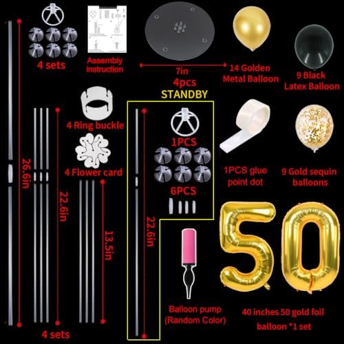 TONIFUL 4 Set Black Gold 50 Balloon Stand Balloon Centerpieces for Table - Image 2