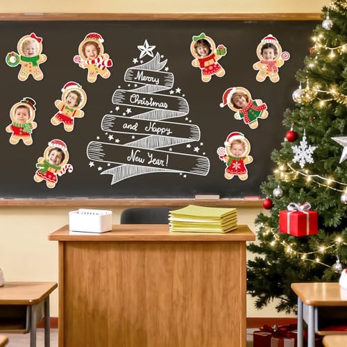 54Pcs Christmas DIY Paper Cutouts, Christmas Gingerbread Man Cut Outs Bulletin Board Decoration with Photo Space for Xmas DIY Craft Classroom Party Wall Decor, 9 Designs - Image 5