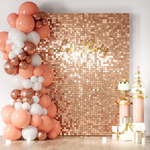 COKAOBE LiteGrid Series Shimmer Wall Backdrop - 24Pcs Rose Gold by COKAOBE