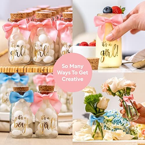 Ethisa Small 24 Pack It's a Girl Milk Glass Bottles with Ribbons and Stickers - Vintage Baby Shower Favors for Guests and Table Centerpieces - Girl Baby Shower Decorations - Sturdy Thank You Candy Jar - Image 5
