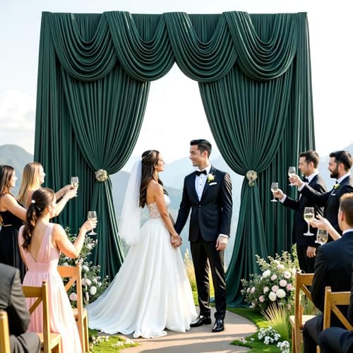50ftx10ft Wrinkle Free Hunter Green Backdrop Curtains for Party Background, 10 Panels Silky Fabric Green Photo Backdrop Drapes Back Drop Cloth for Wedding Birthday Photography Baby Shower Decor - Image 6