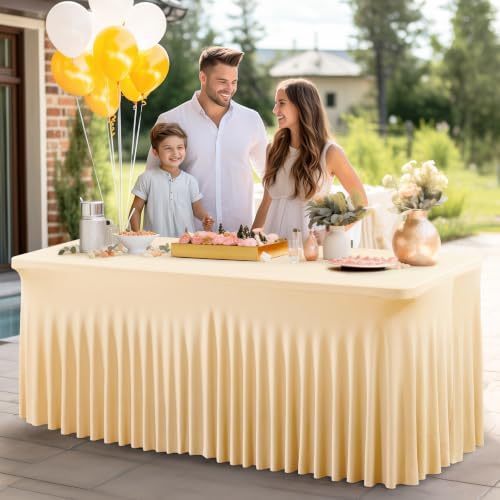 Shillance 6 Packs Champagne Spandex Tableclothes for 6 Foot Rectangle Table, Spandex Table Covers 6FT Stretch Table Skirts Wrinkle Free Fitted Table Cloth for Event, Wedding, Banquet & Parties - Image 4
