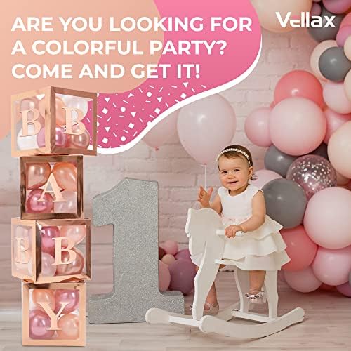 44-Pc Baby Shower Boxes & Balloons, Gender Reveal - Rose Gold - Image 2
