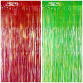 2 Pack Red & Green Party Decorations, 3.3 x 8.2 ft Fringe Backdrop by JustShimmer