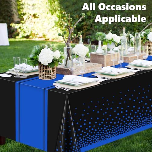LANLISA Black and Blue Tablecloth Party Decorations 6 Pack, Disposable Plastic Table Cloths for Boss Baby Birthday Graduation Retirement Masquerade Party Decor - Image 2