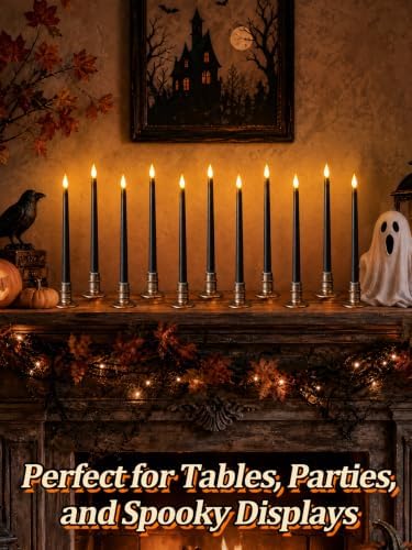 Alphatool 12 Pcs Halloween Black LED Flameless Candles with Remote, Bases - Image 6