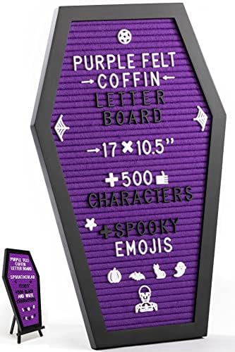 Nomnu Coffin Letter Board, Purple Goth Decor w/Bat Stickers, Spooky Emojis by Nomnu