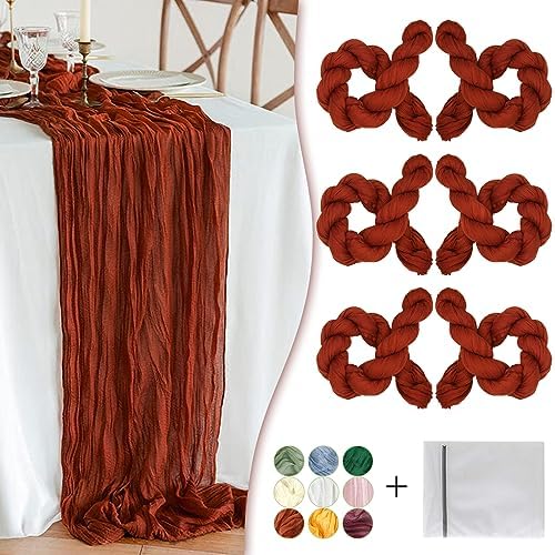 Terracotta Cheesecloth Table Runner 6 Pack 35" Boho Gauze 120 inches Long Rustic Sheer Cheesecloth Fabric Bulk for Fall Table Runner Baby Shower Wedding Bridal Birthday Decoration by Waligoy