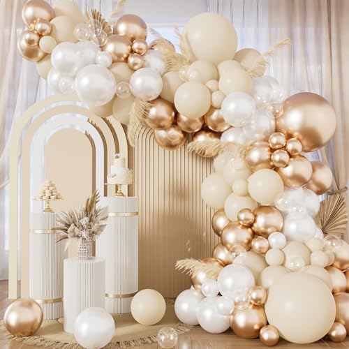 Neutral Balloon Garland Arch Kit, 148 Pcs, Boho Party Decor by Haolongfa