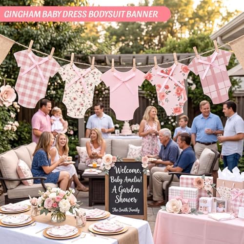 Frienda Its a Girl Baby Shower Banner Paper Bodysuit Garland with Clips - Image 6