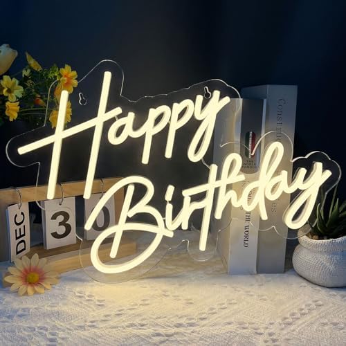 Happy Birthday Neon Sign 17×12 Inch Warm White LED Neon Light Signs by Bernicekelly
