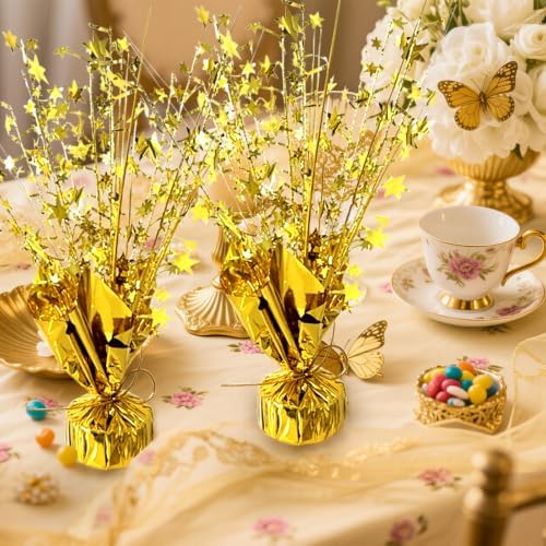 12 Pcs Metallic Foil Spray Centerpiece Party Star Table Decoration Brust Glitter Table Topper Decor for Birthday Graduation Holiday Christmas Dining Celebration New Year Party Supplies, Gold - Image 6