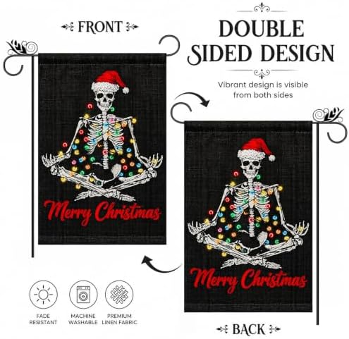 Merry Christmas Garden Flag Gothic Santa Hat Skeleton Outdoor Yard Decor - Image 2