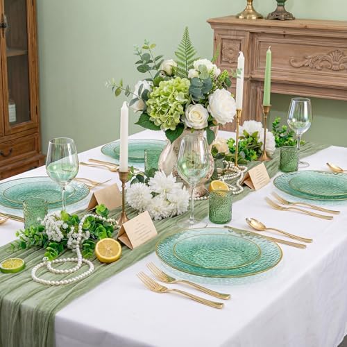 Rubtlamp 60 Green Plastic Plates, Hammered Clear and Gold Disposable Plates, Grenn Disposable Plates Include 30 Dessert Platos, 30 Dinner Platos for Party - Image 5