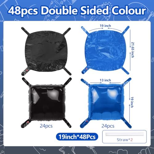 NISOCY 48PCS Black and Blue Square Foil Balloons Wall Backdrop - Image 2