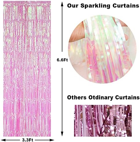 3 Pack Fringe Curtains Party Decorations,Tinsel Backdrop Curtains for Parties,Photo Booth Wedding Graduations Birthday Christmas Event Party Supplies (Rainbow Pink) - Image 5