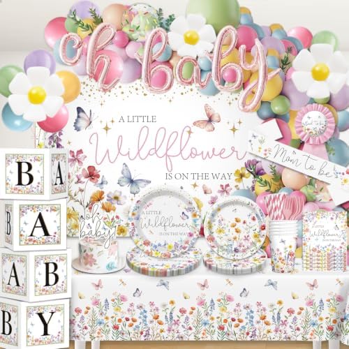 cocomigo Wildflower Baby Shower Decorations, All-in-One Set for 20 Guests by cocomigoPartyHome