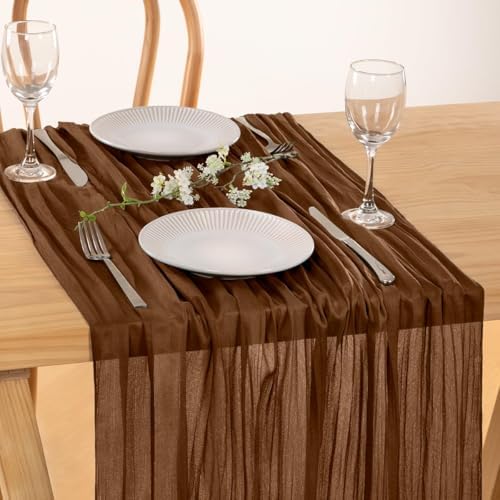 Fall Table Runner Brown Cheesecloth Table Runner Home Decor 10ft, 3 Pack - Image 5