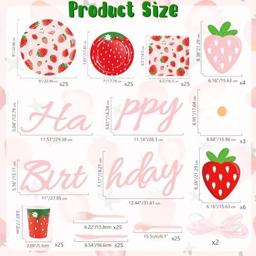 Strawberry Birthday Party Supplies Kit, Disposable Tableware, Serves 25 - Image 3