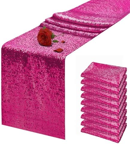 10 Packs 12 x 72 inches Fuchsia Sequin Table Runner by VHH
