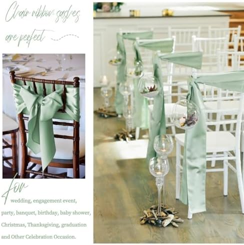 fani 60 PCS Satin Chair Sashes, 7x78 Inch, Sage Green - Image 7