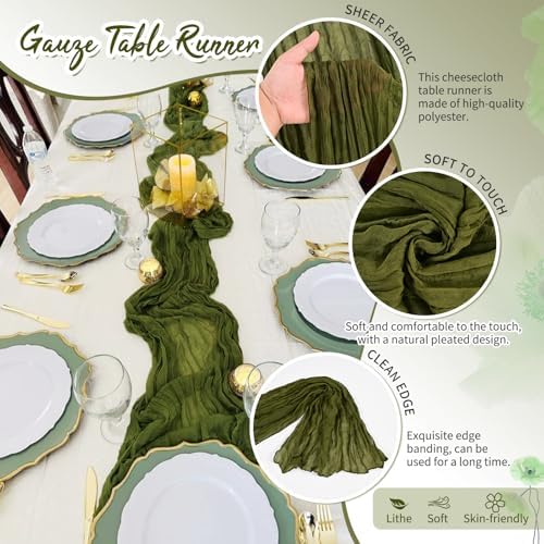 30 Pack Olive Green Cheesecloth Table Runner 17x108 Inches Boho Home Decor - Image 3