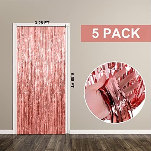 5 Pack Foil Curtain Backdrop Rose Gold Metallic Tinsel Foil Fringe Curtains Photo Booth Props for Birthday Wedding Engagement Baby Shower Bachelorette Christmas Holiday Celebration Party Decorations - Image 7