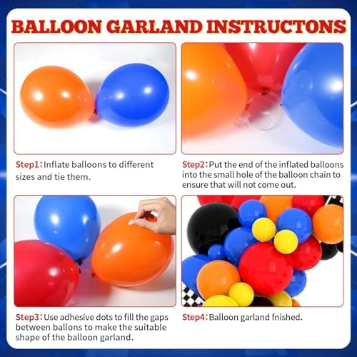 134Pcs Wheels Race Car Birthday Party Supplies Race Cars Balloon Garland Arch Kit Backdrop Tablecloth Monster Truck Wheels Checkered Foil Balloons Racing Signs bDecorations - Image 4