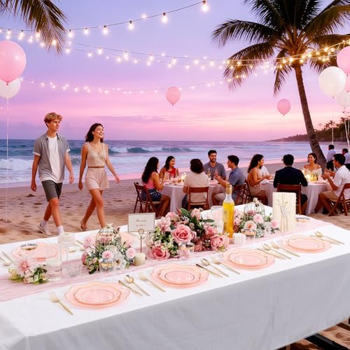 ejonirinjonir 180pcs Double Gold Rim Pink Plastic Plates for Sweet Party - Image 3