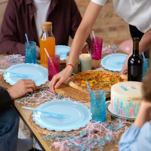 Light Blue Paper Plates and Napkins Fork Party Supplies - Image 7